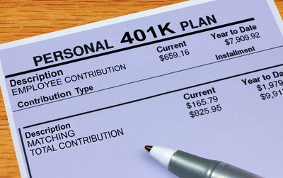 401k plan sheet showing contributions and match.